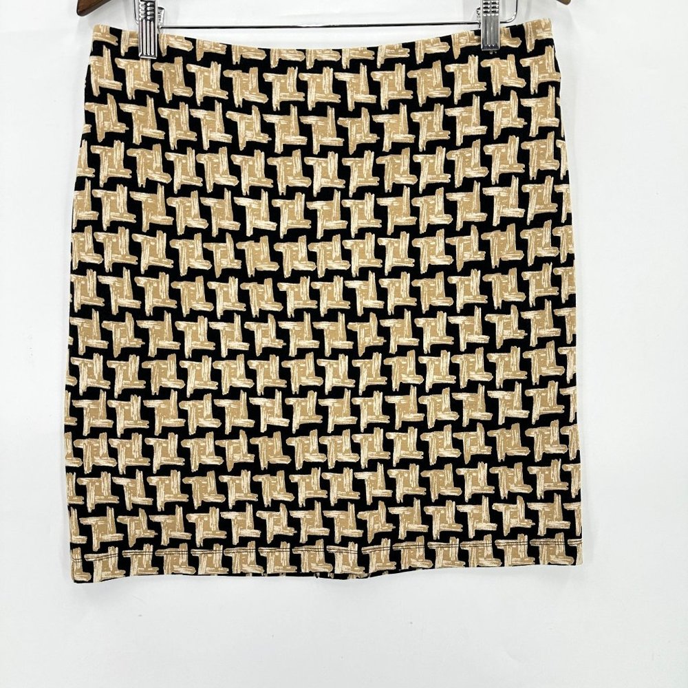 J. McLaughlin Pencil Skirt Womens Mini Houndstooth Back Zip Black Beige 8